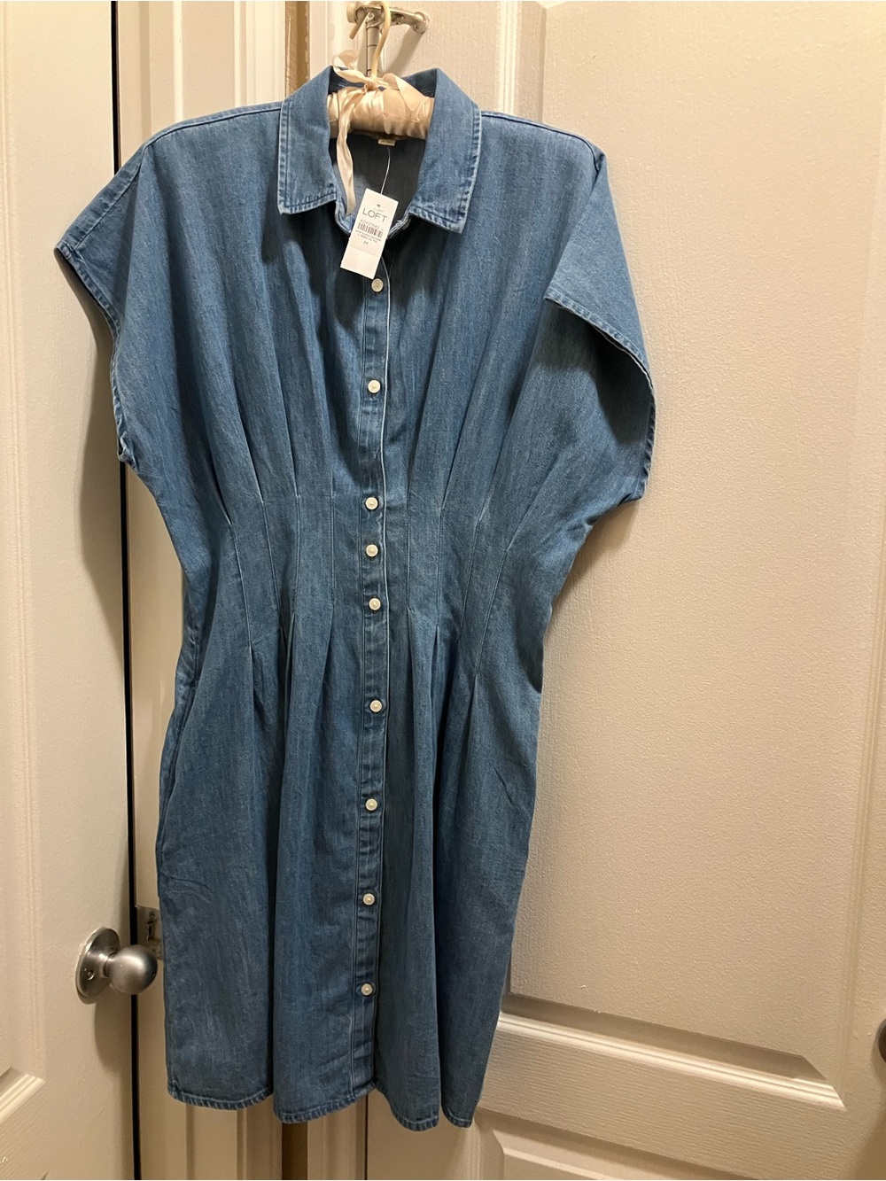 Denim Button-Front Shirt Dress in Light Blue - Picture 2 of 3